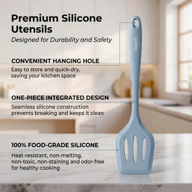 Alt view image 4 of 7 - Silicone Cooking Utensil Set, 10PCS Utensils for Non Stick Pan, Blue | Heat Resistant 480, One-piece Design, Food Grade, Non Toxic Silicone Kitchen Utensils, Easy Cleaning, Dishwasher Safe