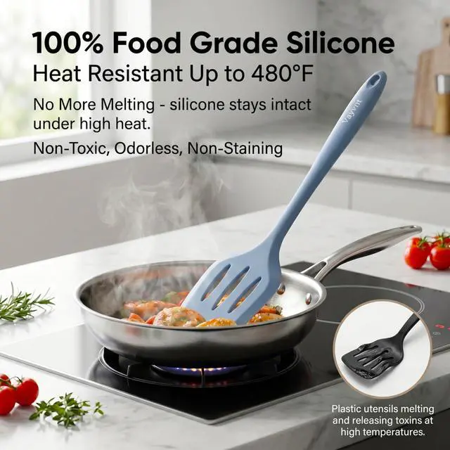 Alt view image 7 of 7 - Silicone Cooking Utensil Set, 10PCS Utensils for Non Stick Pan, Blue | Heat Resistant 480, One-piece Design, Food Grade, Non Toxic Silicone Kitchen Utensils, Easy Cleaning, Dishwasher Safe