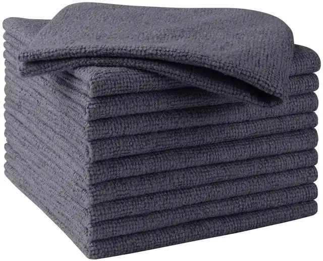 Main image of Microfiber Cleaning Cloth 10PK, Towels for Car, Cleaning Rag, Grey | Lint Free Cleaning Rags for House, Garage, Kitchen, Car Detailing, Shop Towels Bulk Scratch-Free, Absorbent, 11.5"X 11.5"