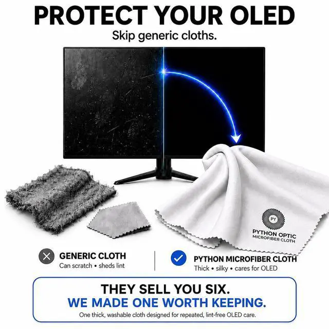 Alt view image 2 of 7 - Premium OLED & QD-OLED Microfiber Cleaning Cloth, 12 x 16 in | Give your OLED its own cloth. Coating-safe 12 x 16 in for OLED, WOLED & QD-OLED TVs and monitors, pouch included