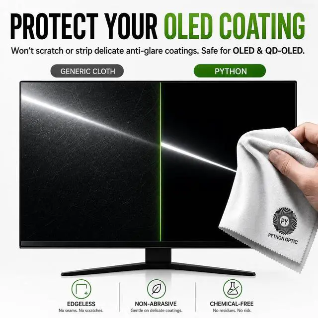 Alt view image 3 of 7 - Premium OLED & QD-OLED Microfiber Cleaning Cloth, 12 x 16 in | Give your OLED its own cloth. Coating-safe 12 x 16 in for OLED, WOLED & QD-OLED TVs and monitors, pouch included