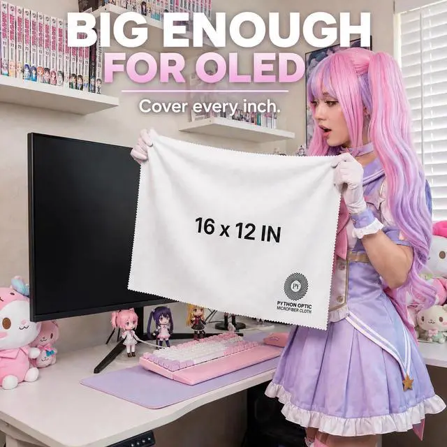 Alt view image 6 of 7 - Premium OLED & QD-OLED Microfiber Cleaning Cloth, 12 x 16 in | Give your OLED its own cloth. Coating-safe 12 x 16 in for OLED, WOLED & QD-OLED TVs and monitors, pouch included