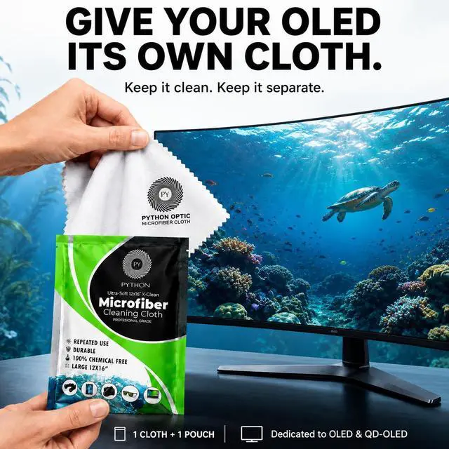Alt view image 7 of 7 - Premium OLED & QD-OLED Microfiber Cleaning Cloth, 12 x 16 in | Give your OLED its own cloth. Coating-safe 12 x 16 in for OLED, WOLED & QD-OLED TVs and monitors, pouch included