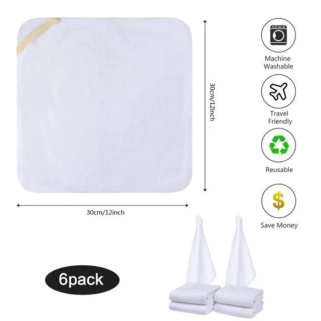 Alt view image 3 of 7 - Microfiber Facial Cloths Fast Drying Washcloth 12inch x 12inch White 6 pack | Absorbent Face Wash Cloth,Soft Makeup Remover Cloths,Face Towel,Reusable Facial Cleansing Cloth for All Skin Types