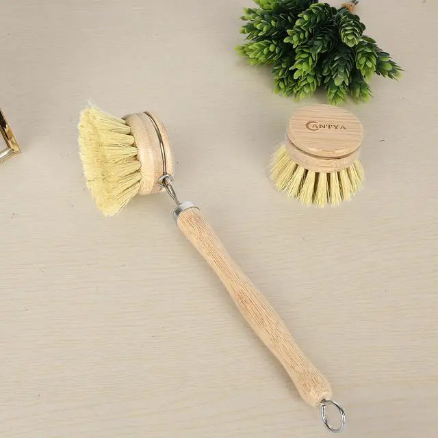 Alt view image 4 of 7 - Bamboo Dish Brush with Handle - Soft Bristle Plastic Free Potato Scrubber Brush Compostable & Sustainable Produce Brush for Dishes Pots and Pans