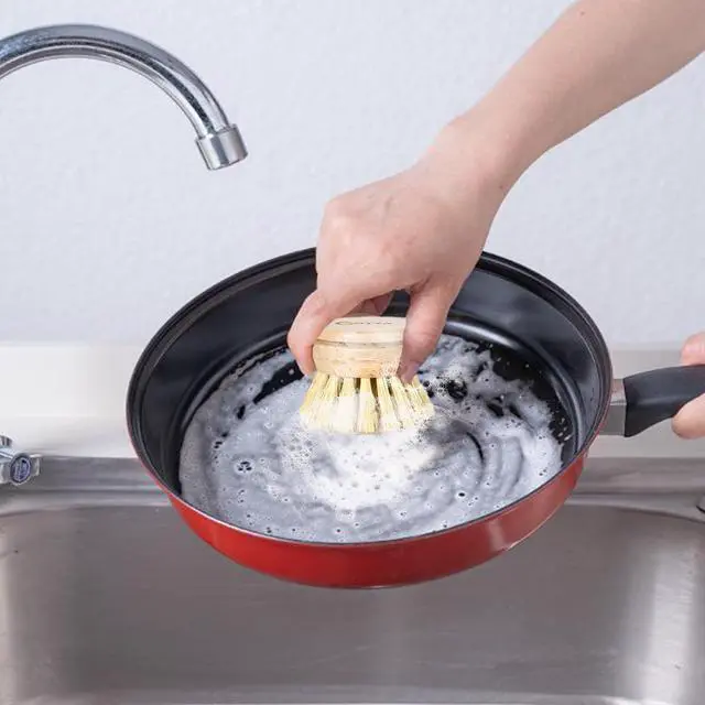 Alt view image 6 of 7 - Bamboo Dish Brush with Handle - Soft Bristle Plastic Free Potato Scrubber Brush Compostable & Sustainable Produce Brush for Dishes Pots and Pans