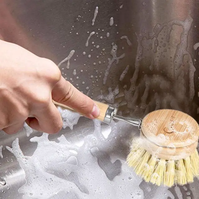 Alt view image 7 of 7 - Bamboo Dish Brush with Handle - Soft Bristle Plastic Free Potato Scrubber Brush Compostable & Sustainable Produce Brush for Dishes Pots and Pans