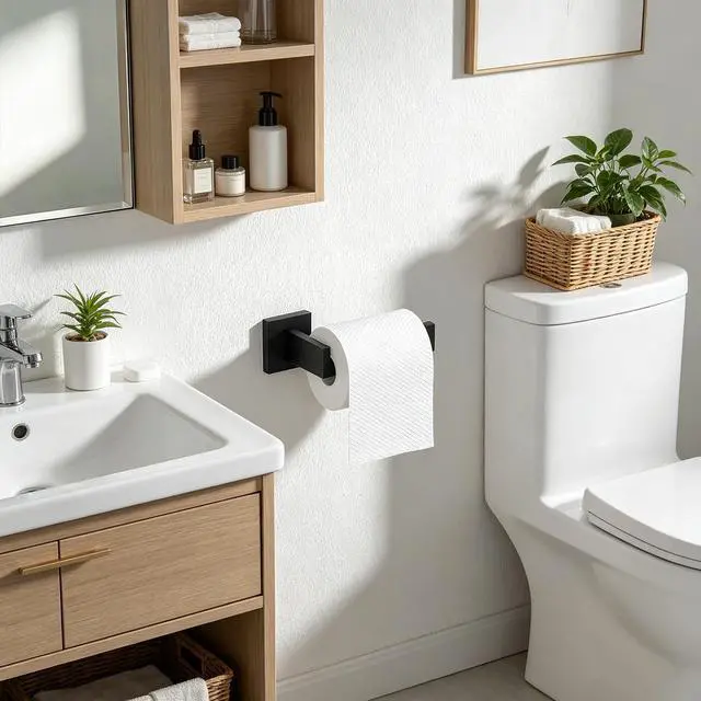 Alt view image 2 of 7 - Toilet Paper Holder - Bathroom Toilet Roll Holder - Matte Black | Wall Mounted Toilet Paper Holder for Bathroom, Stainless Steel Toilet Paper Roll Holder