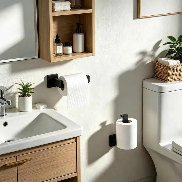 Alt view image 4 of 7 - Toilet Paper Holder - Bathroom Toilet Roll Holder - Matte Black | Wall Mounted Toilet Paper Holder for Bathroom, Stainless Steel Toilet Paper Roll Holder