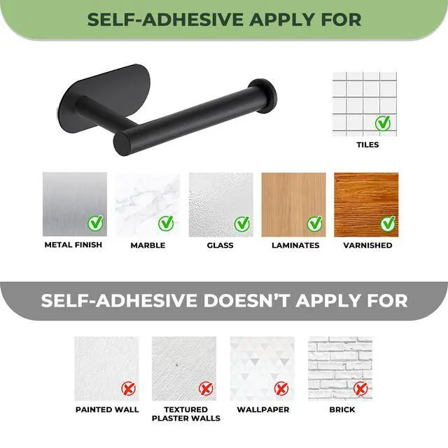 Alt view image 3 of 7 - Matte Black Adhesive Toilet Roll Holder Stand,Toilet Paper Holder,1 Pack | SUS304 Stainless Steel, Rustproof Design, Easy Installation, No Drilling Tissue Holder,for Kitchen Bathroom Wall Mount