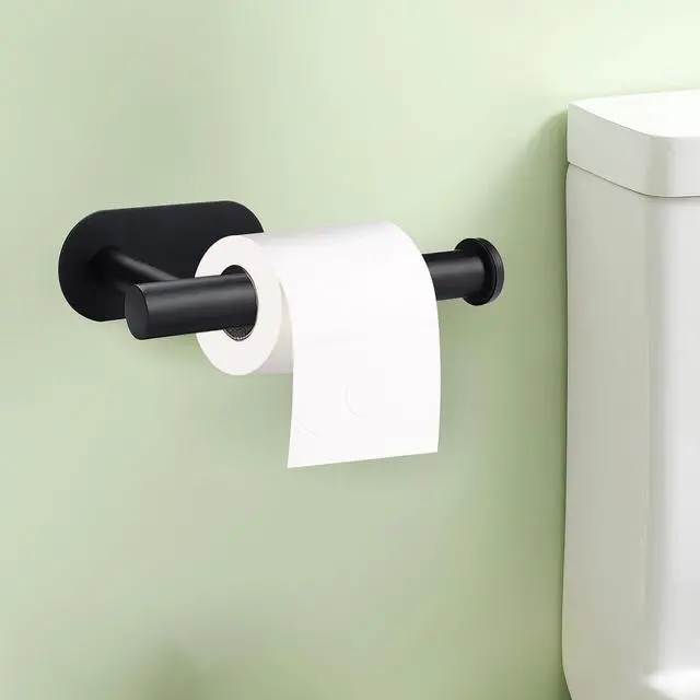 Alt view image 4 of 7 - Matte Black Adhesive Toilet Roll Holder Stand,Toilet Paper Holder,1 Pack | SUS304 Stainless Steel, Rustproof Design, Easy Installation, No Drilling Tissue Holder,for Kitchen Bathroom Wall Mount
