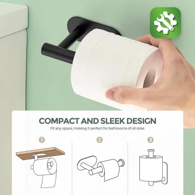 Alt view image 6 of 7 - Matte Black Adhesive Toilet Roll Holder Stand,Toilet Paper Holder,1 Pack | SUS304 Stainless Steel, Rustproof Design, Easy Installation, No Drilling Tissue Holder,for Kitchen Bathroom Wall Mount