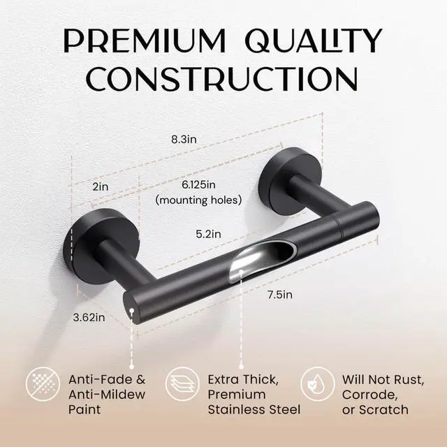 Alt view image 2 of 7 - Matte Black Toilet Paper Holder Wall Mount - Pivoting Modern Roll Holder for Bathroom