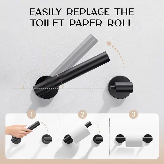 Alt view image 5 of 7 - Matte Black Toilet Paper Holder Wall Mount - Pivoting Modern Roll Holder for Bathroom