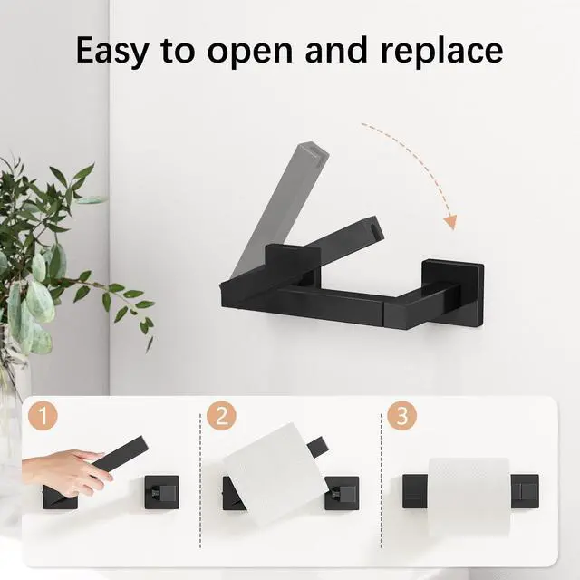 Alt view image 2 of 7 - Toilet Paper Holder Matte Black, Wall Mounted Pivoting for Bathroom | Square Tissue Paper Holder, Stainless Steel, Double Post Pivoting, Commercial Toilet Paper Dispenser