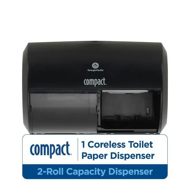 Alt view image 2 of 7 - Compact 2-Roll Side-by-Side Coreless High-Capacity Toilet Paper Dispenser by GP PRO (Georgia-Pacific); Black; 56784A; 1 Dispenser