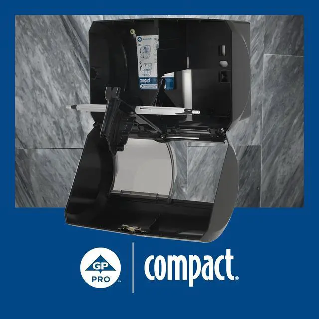 Alt view image 3 of 7 - Compact 2-Roll Side-by-Side Coreless High-Capacity Toilet Paper Dispenser by GP PRO (Georgia-Pacific); Black; 56784A; 1 Dispenser