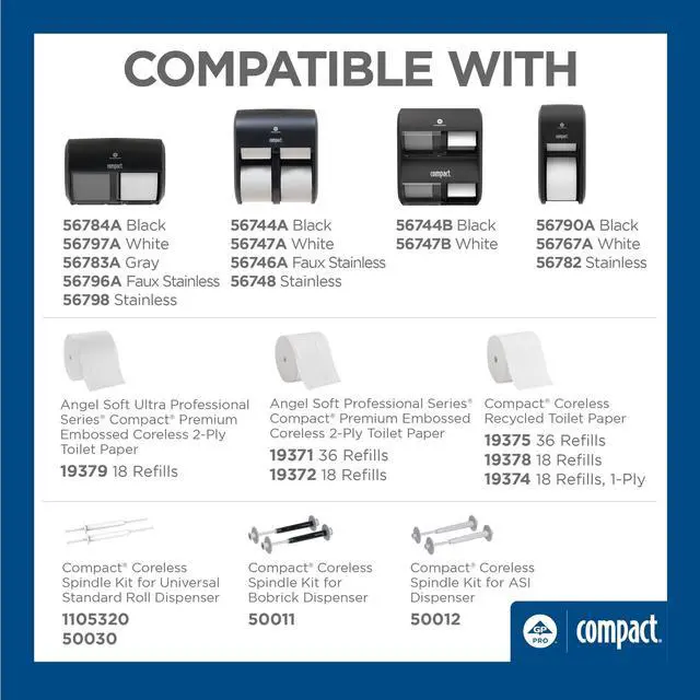 Alt view image 7 of 7 - Compact 2-Roll Side-by-Side Coreless High-Capacity Toilet Paper Dispenser by GP PRO (Georgia-Pacific); Black; 56784A; 1 Dispenser