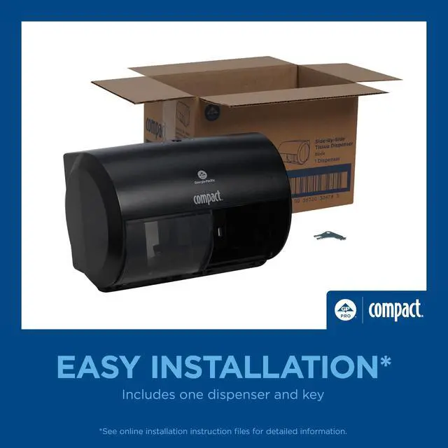Alt view image 5 of 7 - Compact 2-Roll Side-by-Side Coreless High-Capacity Toilet Paper Dispenser by GP PRO (Georgia-Pacific); Black; 56784A; 1 Dispenser