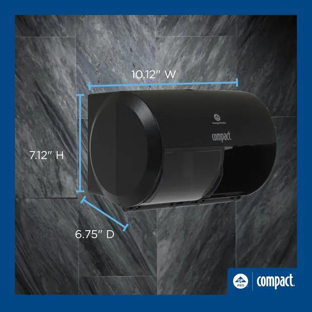 Alt view image 4 of 7 - Compact 2-Roll Side-by-Side Coreless High-Capacity Toilet Paper Dispenser by GP PRO (Georgia-Pacific); Black; 56784A; 1 Dispenser