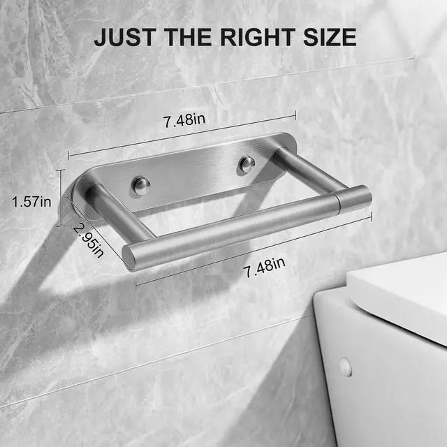 Alt view image 3 of 7 - Toilet Paper Holder Brushed Nickel | Adhesive or Screw-in
