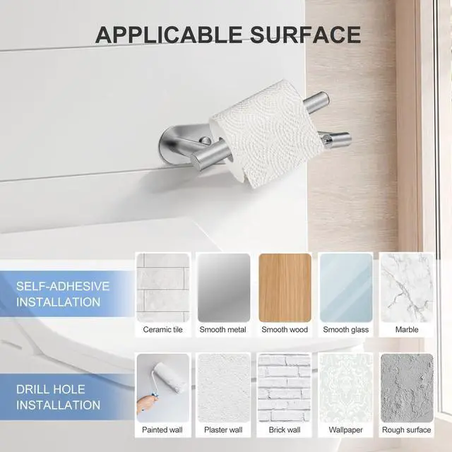 Alt view image 7 of 7 - Toilet Paper Holder Brushed Nickel | Adhesive or Screw-in