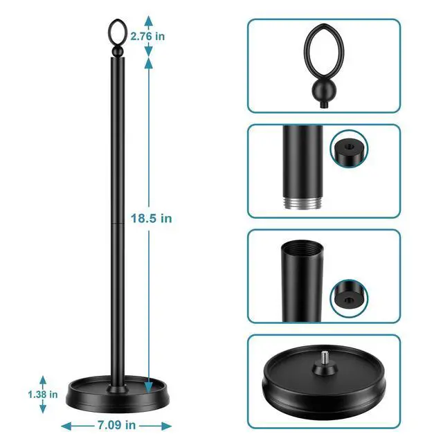 Alt view image 2 of 6 - Heavy Weighted Toilet Paper Holder (with Reserve Function) Free Standing, Spare Toilet Paper Roll Storage Stand for Bathroom Total Height 22.5" Matte Black