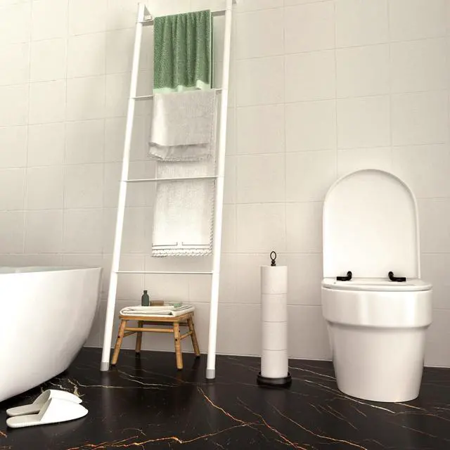 Alt view image 6 of 6 - Heavy Weighted Toilet Paper Holder (with Reserve Function) Free Standing, Spare Toilet Paper Roll Storage Stand for Bathroom Total Height 22.5" Matte Black
