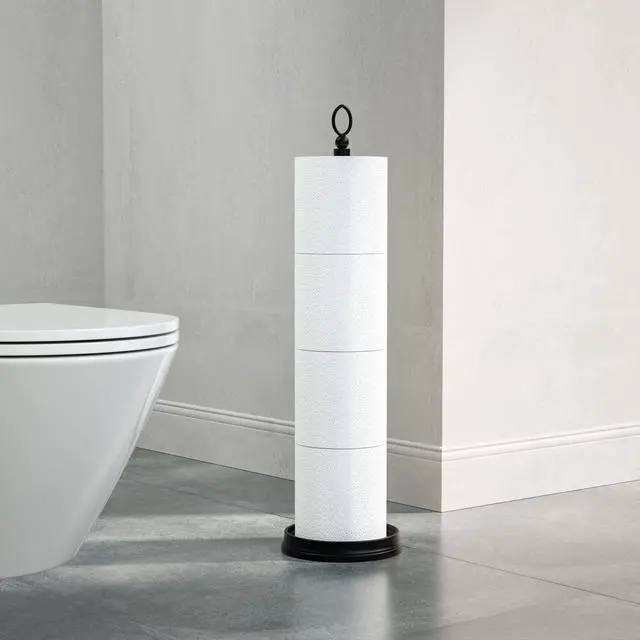 Alt view image 5 of 6 - Heavy Weighted Toilet Paper Holder (with Reserve Function) Free Standing, Spare Toilet Paper Roll Storage Stand for Bathroom Total Height 22.5" Matte Black