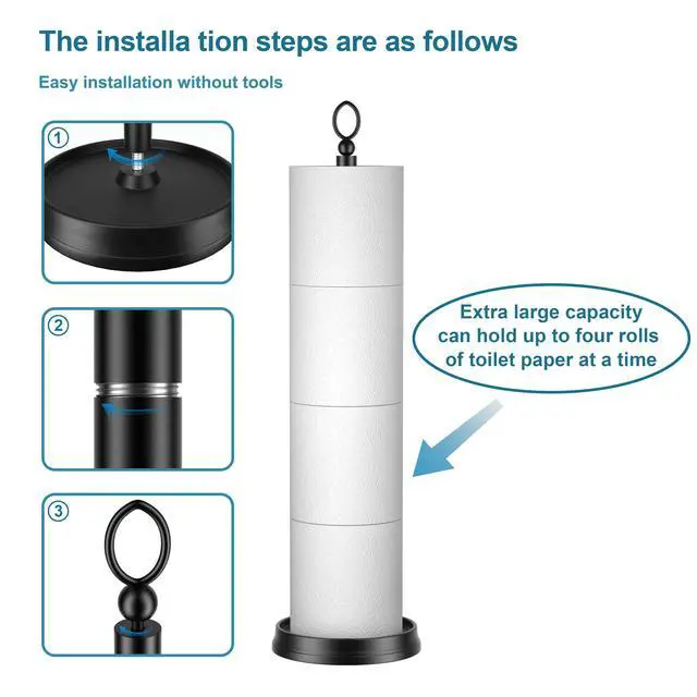 Alt view image 4 of 6 - Heavy Weighted Toilet Paper Holder (with Reserve Function) Free Standing, Spare Toilet Paper Roll Storage Stand for Bathroom Total Height 22.5" Matte Black