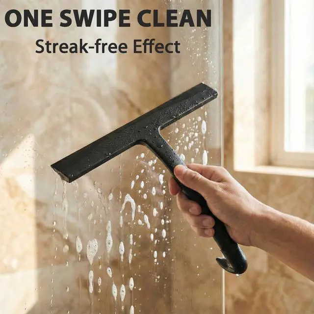 Alt view image 2 of 7 - Shower Squeegee for Glass Doors, Hang Anywhere Silicone Shower Squeegee with Hook Design for Easy Hanging and Cleaning (Black)