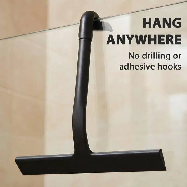 Alt view image 3 of 7 - Shower Squeegee for Glass Doors, Hang Anywhere Silicone Shower Squeegee with Hook Design for Easy Hanging and Cleaning (Black)