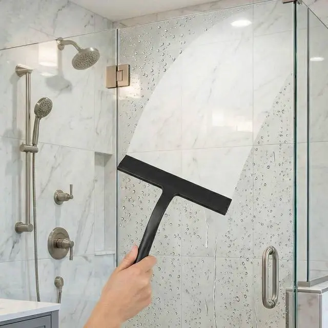 Alt view image 5 of 7 - Shower Squeegee for Glass Doors, Hang Anywhere Silicone Shower Squeegee with Hook Design for Easy Hanging and Cleaning (Black)
