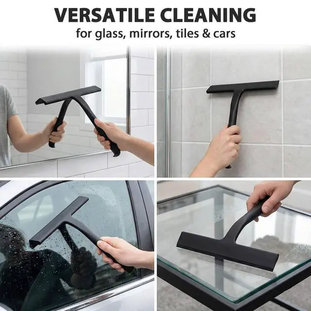 Alt view image 4 of 7 - Shower Squeegee for Glass Doors, Hang Anywhere Silicone Shower Squeegee with Hook Design for Easy Hanging and Cleaning (Black)