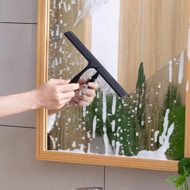 Alt view image 2 of 7 - Shower Squeegee for Glass Doors, Squeegee for Shower Glass Door, Window and Car Glass, Mirrors - All-Purpose Stainless Steel Squeegee, 10 Inches and Black