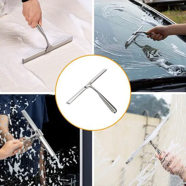 Alt view image 3 of 7 - Shower Squeegee for Shower Doors 10 Inch Bathroom Squeegee for Windows,Kitchen,Mirror and Car Glass, Stainless Steel with Adhesive Hook