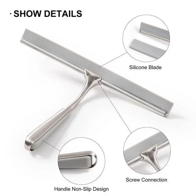 Alt view image 5 of 7 - Shower Squeegee for Shower Doors 10 Inch Bathroom Squeegee for Windows,Kitchen,Mirror and Car Glass, Stainless Steel with Adhesive Hook