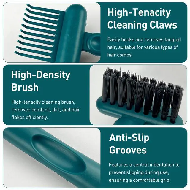 Alt view image 4 of 7 - 2-in-1 Hair Brush Cleaning Tool, Green Hairbrush Cleaner and Rake for Removing Hair and Dust, Durable and Ergonomic Design for Home and Salon Use (1 Pack)