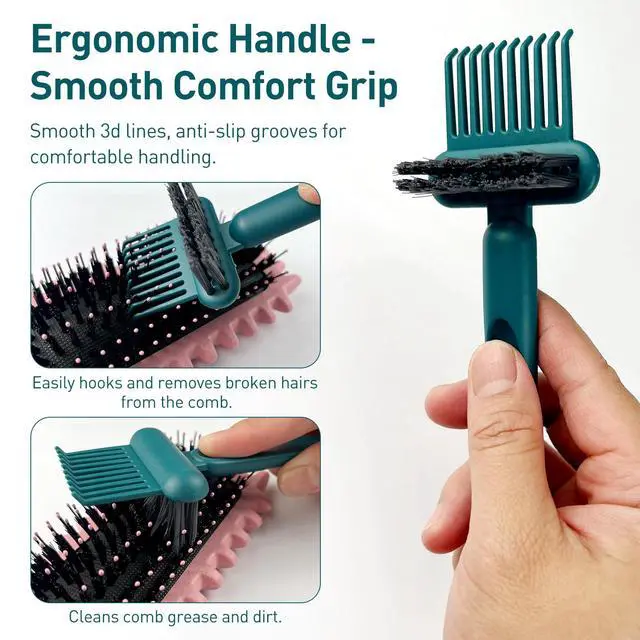 Alt view image 6 of 7 - 2-in-1 Hair Brush Cleaning Tool, Green Hairbrush Cleaner and Rake for Removing Hair and Dust, Durable and Ergonomic Design for Home and Salon Use (1 Pack)
