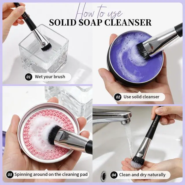 Alt view image 4 of 7 - Makeup Brush Cleaner Lavender Shampoo Soap Solid Brush Cleaning Mat Removes Cosmetic Color Brush Cleaner Pad for Cleaning Makeup Sponges Brushes