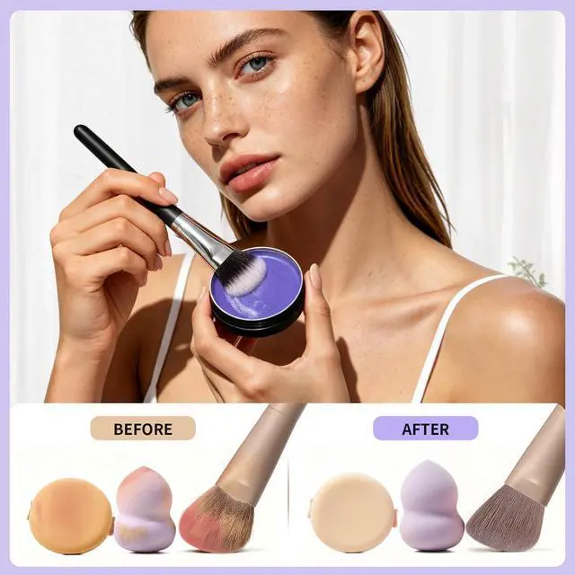 Alt view image 5 of 7 - Makeup Brush Cleaner Lavender Shampoo Soap Solid Brush Cleaning Mat Removes Cosmetic Color Brush Cleaner Pad for Cleaning Makeup Sponges Brushes
