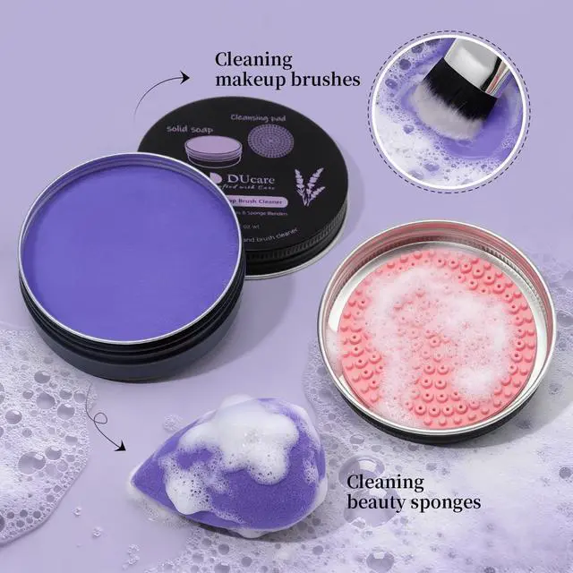 Alt view image 6 of 7 - Makeup Brush Cleaner Lavender Shampoo Soap Solid Brush Cleaning Mat Removes Cosmetic Color Brush Cleaner Pad for Cleaning Makeup Sponges Brushes