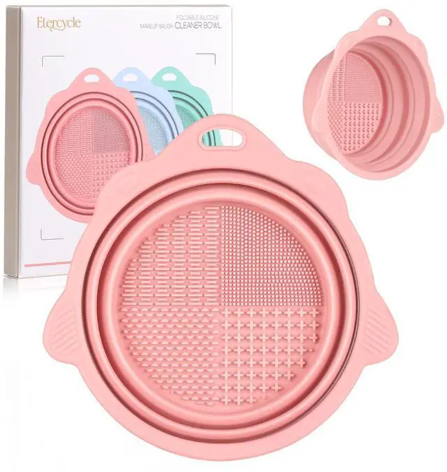 Main image of Foldable Silicone Makeup Brush Cleaner Bowl | Portable Cleaning Tool For Brushes, Powder Puffs, Sponges (Pink)