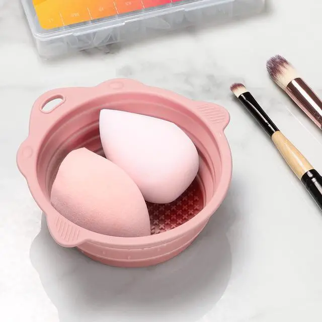 Alt view image 5 of 7 - Foldable Silicone Makeup Brush Cleaner Bowl | Portable Cleaning Tool For Brushes, Powder Puffs, Sponges (Pink)