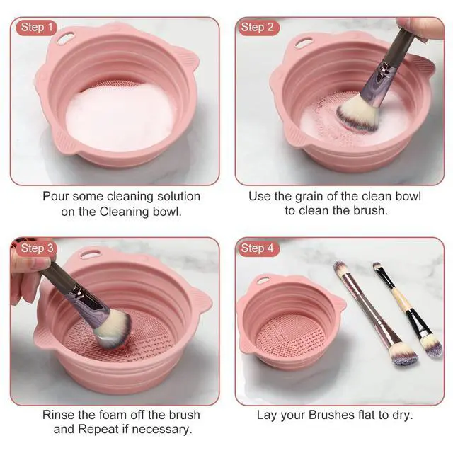 Alt view image 6 of 7 - Foldable Silicone Makeup Brush Cleaner Bowl | Portable Cleaning Tool For Brushes, Powder Puffs, Sponges (Pink)