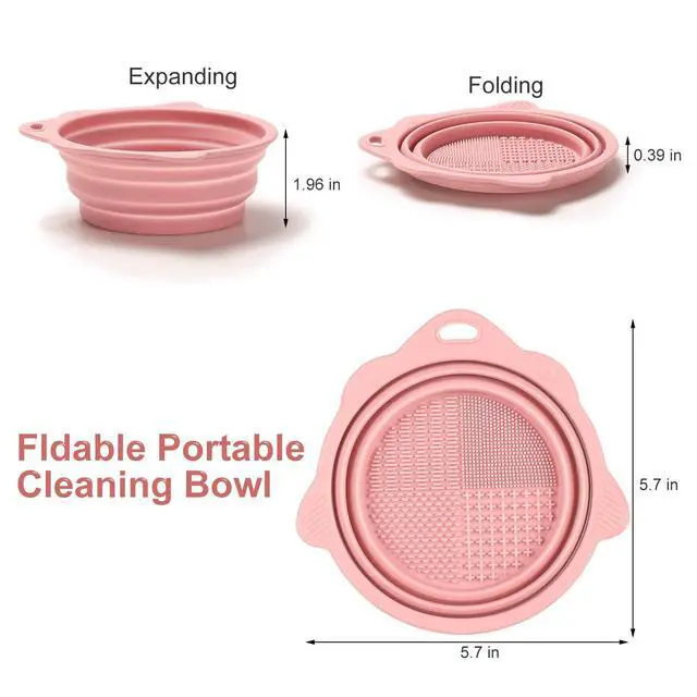Alt view image 4 of 7 - Foldable Silicone Makeup Brush Cleaner Bowl | Portable Cleaning Tool For Brushes, Powder Puffs, Sponges (Pink)