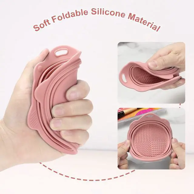 Alt view image 7 of 7 - Foldable Silicone Makeup Brush Cleaner Bowl | Portable Cleaning Tool For Brushes, Powder Puffs, Sponges (Pink)