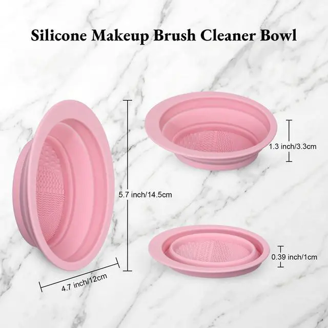 Alt view image 4 of 7 - 2Pcs Foldable Silicone Makeup Brush Cleaner Bowl - Portable Cosmetic Brush Cleaning Tool for Makeup Brushes, Powder Puffs, and Sponges, Deep Clean Brush Washer for Travel and Home Use (Pink,Blue)