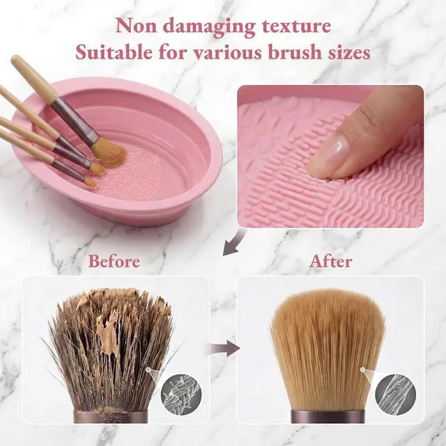 Alt view image 5 of 7 - 2Pcs Foldable Silicone Makeup Brush Cleaner Bowl - Portable Cosmetic Brush Cleaning Tool for Makeup Brushes, Powder Puffs, and Sponges, Deep Clean Brush Washer for Travel and Home Use (Pink,Blue)