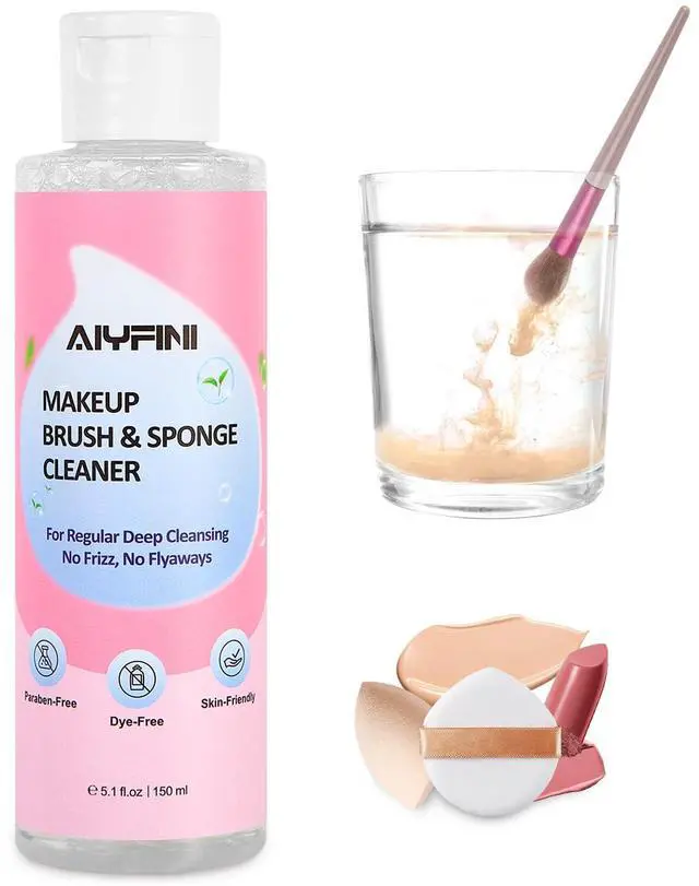 Main image of Makeup Brush & Sponge Cleaner Solution, Ultra Concentrated, 5.1 Fl Oz/150ml | Efficient dissolves make up residue on beauty tools, Deep clean liquid foundation/lipstick, Professional cleanser shampoo